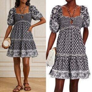 SEA New York Cotton Puff Sleeve Jasper Short Tiered Dress